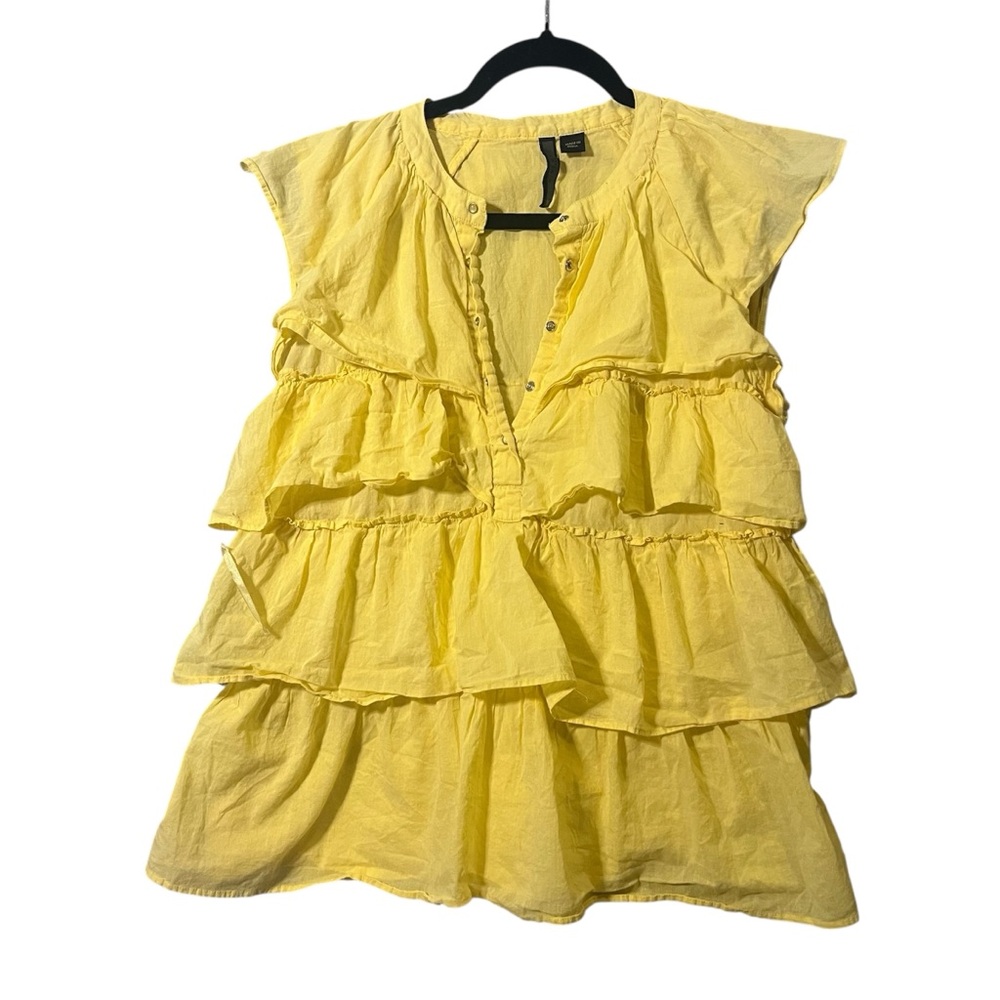 Nine West Yellow Ruffle Blouse Women’s Medium Spring Summer Top